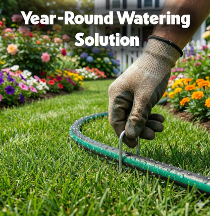 Flat Soaker Hose 50ft for Garden // Drip Hose for Garden Beds, Lawns and Trees // Heavy Duty Leakproof Design with Quick Connect // Linkable Irrigation System for Vegetables and Flowers