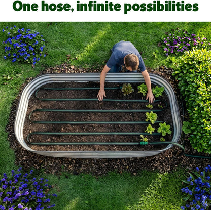 Flat Soaker Hose 50ft for Garden // Drip Hose for Garden Beds, Lawns and Trees // Heavy Duty Leakproof Design with Quick Connect // Linkable Irrigation System for Vegetables and Flowers