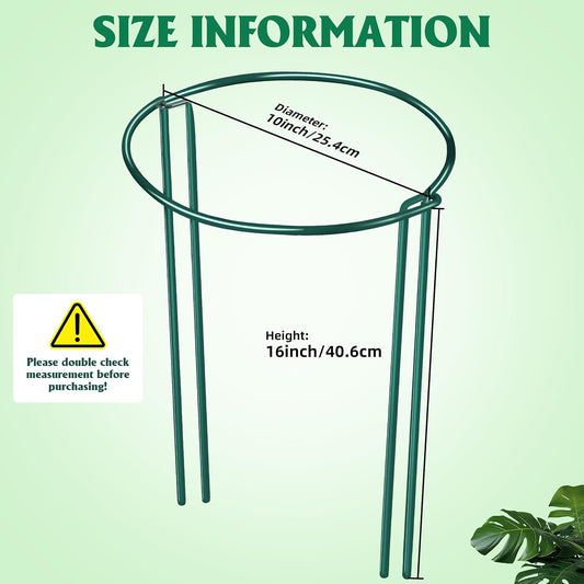 Plant Supports Stakes 6PCS, Half Round Metal Garden Stakes Plant Support for Peony Cages and Supports,Green Plant Support Ring Border for Outdoor Indoor Plants (10" W x 16" H, 6 PCS)