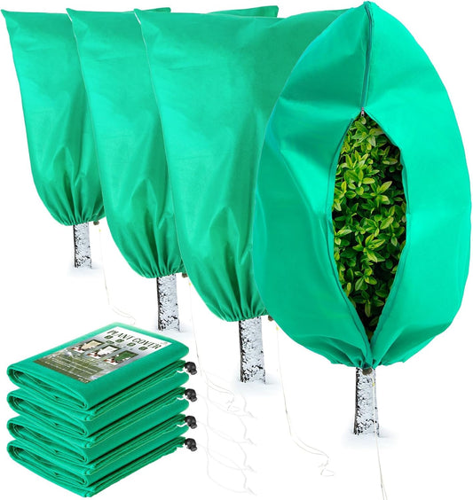 Plant Covers Freeze Protection, 4 Pack Frost Covers with Zipper Drawstring (23.6" x 31.5") Plant Protection Cover Bags for Outdoor Winter Frost Cold Weather Shrubs Trees Jacket Covers(Green)