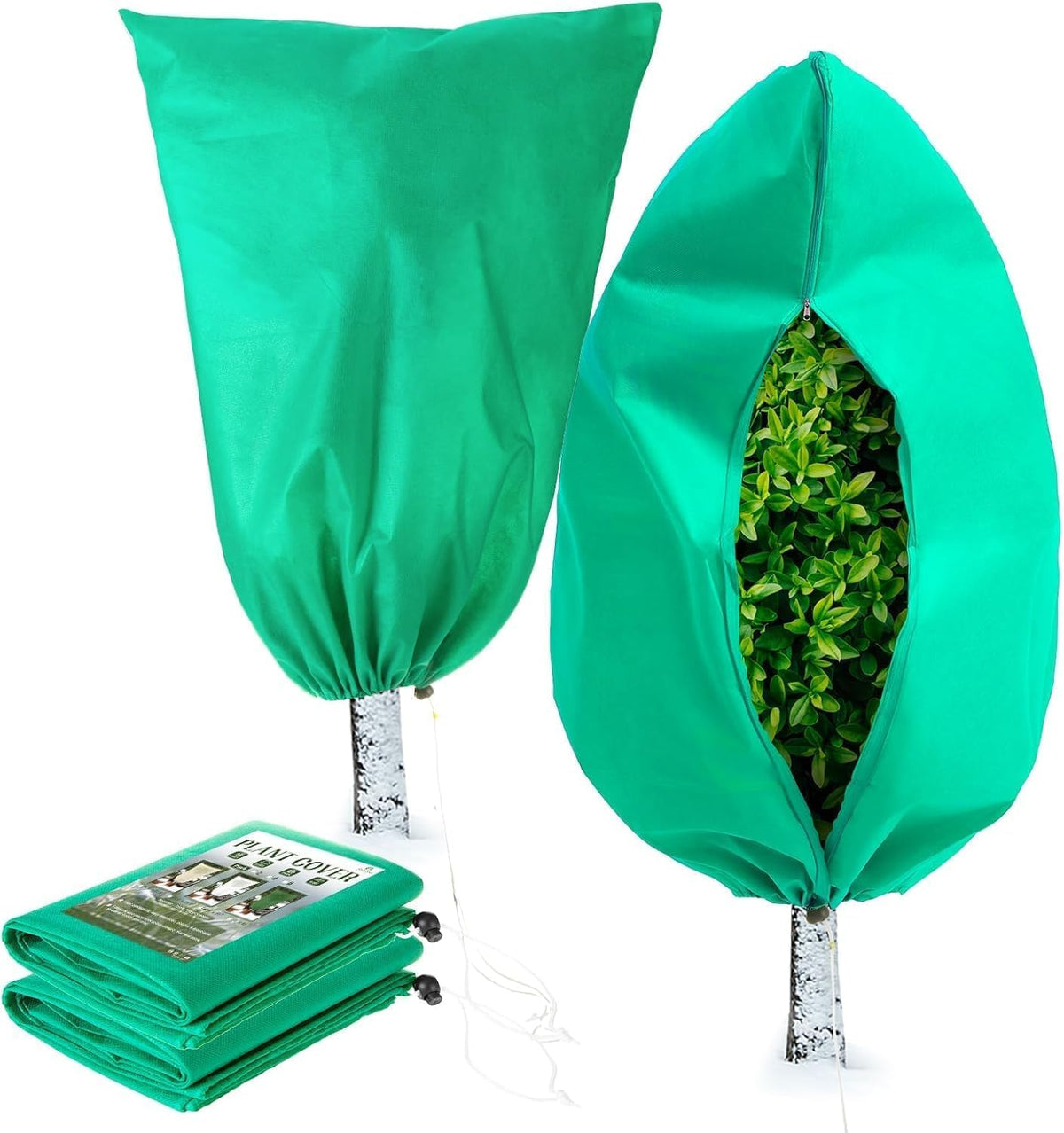 Plant Covers Freeze Protection, 4 Pack Frost Covers with Zipper Drawstring (23.6" x 31.5") Plant Protection Cover Bags for Outdoor Winter Frost Cold Weather Shrubs Trees Jacket Covers(Green)