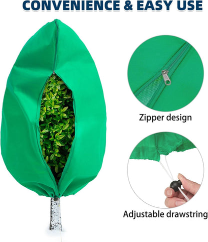Plant Covers Freeze Protection, 4 Pack Frost Covers with Zipper Drawstring (23.6" x 31.5") Plant Protection Cover Bags for Outdoor Winter Frost Cold Weather Shrubs Trees Jacket Covers(Green)