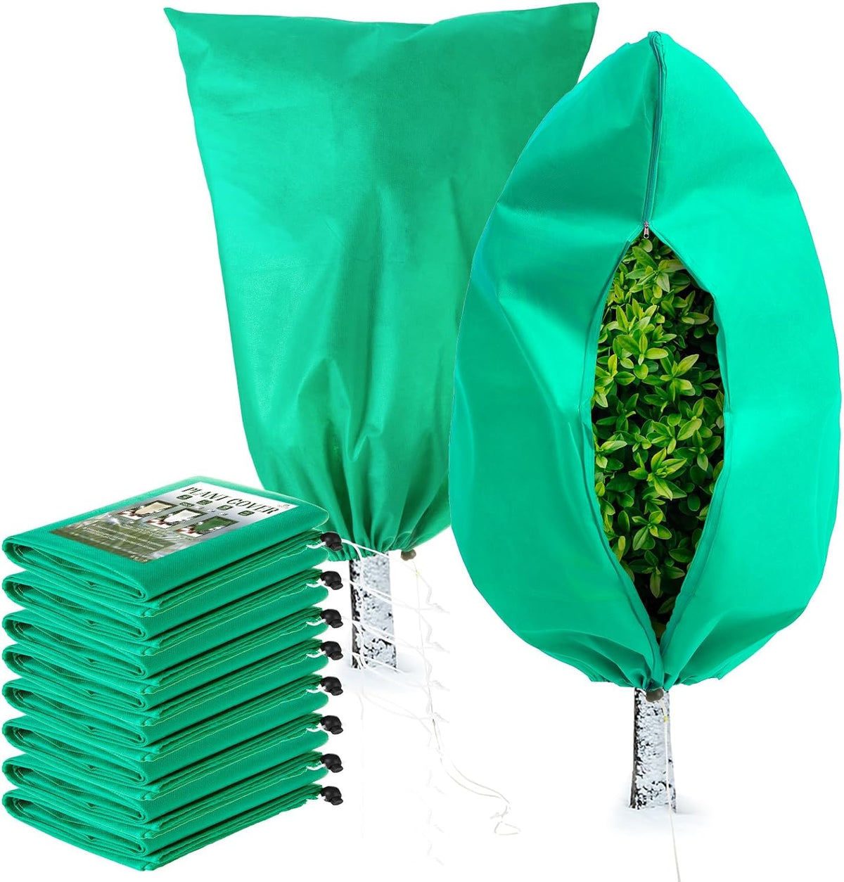 Plant Covers Freeze Protection, 4 Pack Frost Covers with Zipper Drawstring (23.6" x 31.5") Plant Protection Cover Bags for Outdoor Winter Frost Cold Weather Shrubs Trees Jacket Covers(Green)