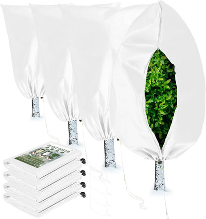 Plant Covers Freeze Protection, 4 Pack Frost Covers with Zipper Drawstring (23.6" x 31.5") Plant Protection Cover Bags for Outdoor Winter Frost Cold Weather Shrubs Trees Jacket Covers(Green)