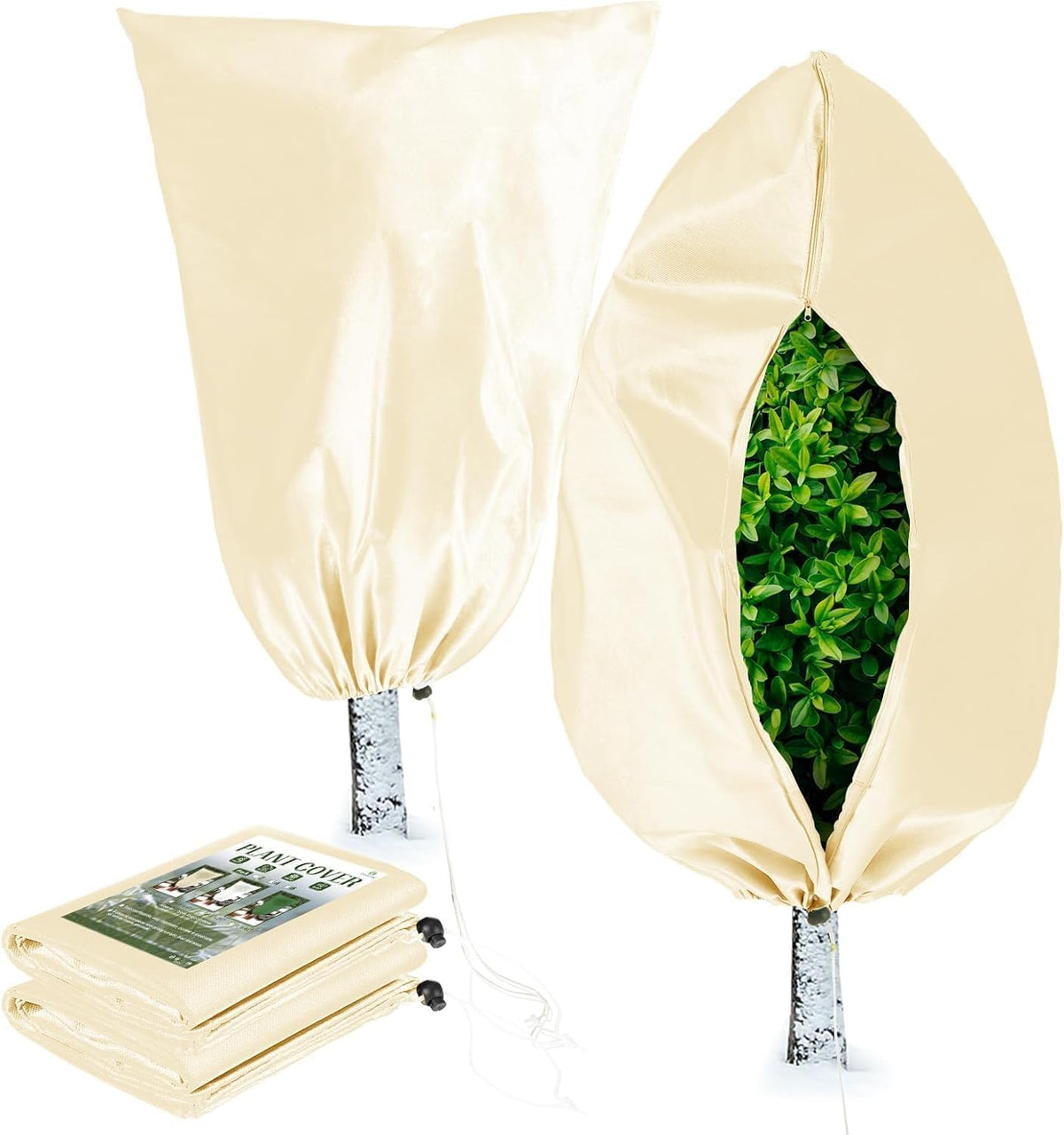 Plant Covers Freeze Protection, 4 Pack Frost Covers with Zipper Drawstring (23.6" x 31.5") Plant Protection Cover Bags for Outdoor Winter Frost Cold Weather Shrubs Trees Jacket Covers(Green)