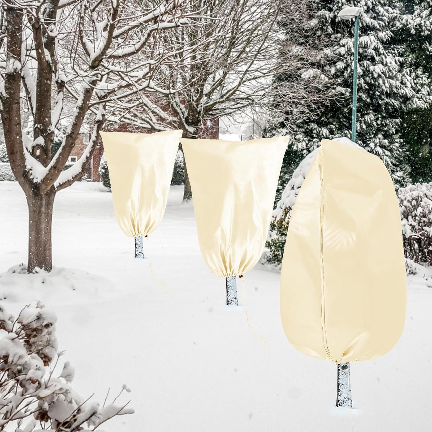 Plant Covers Freeze Protection, 4 Pack Frost Covers with Zipper Drawstring (23.6" x 31.5") Plant Protection Cover Bags for Outdoor Winter Frost Cold Weather Shrubs Trees Jacket Covers(Green)