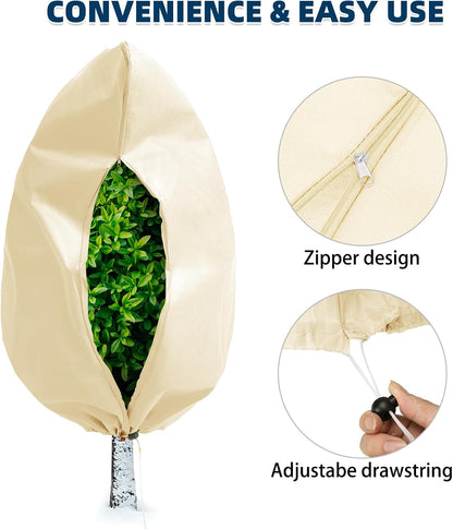 Plant Covers Freeze Protection, 4 Pack Frost Covers with Zipper Drawstring (23.6" x 31.5") Plant Protection Cover Bags for Outdoor Winter Frost Cold Weather Shrubs Trees Jacket Covers(Green)