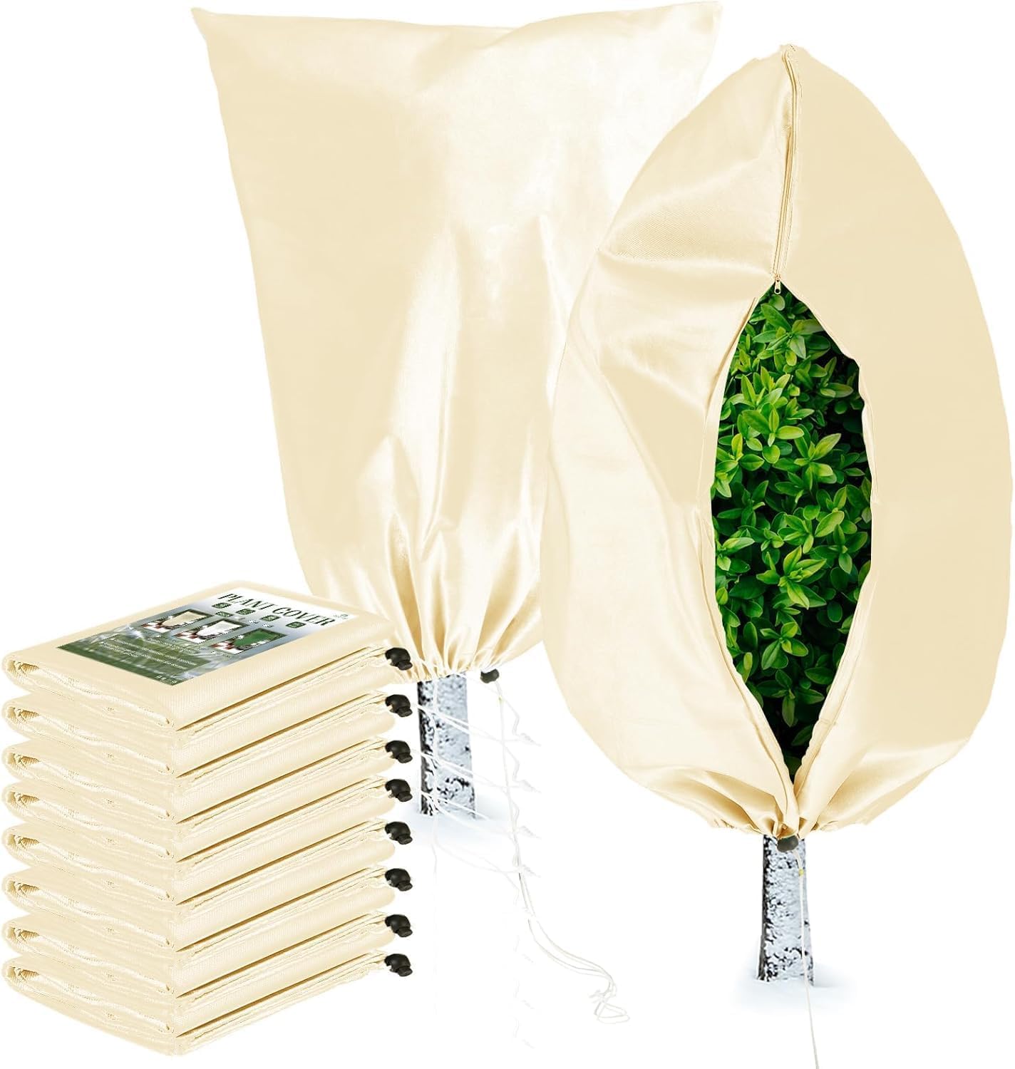 Plant Covers Freeze Protection, 4 Pack Frost Covers with Zipper Drawstring (23.6" x 31.5") Plant Protection Cover Bags for Outdoor Winter Frost Cold Weather Shrubs Trees Jacket Covers(Green)
