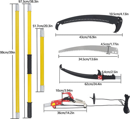 30FT Extendable Pole Saw, Manual Branch Trimmer with Long Handle, Manuals Tree Pruning Saws Band Scissors, 9 Knots Yellow
