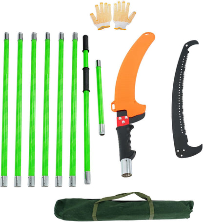 30FT Extendable Pole Saw, Manual Branch Trimmer with Long Handle, Manuals Tree Pruning Saws Band Scissors, 9 Knots Yellow