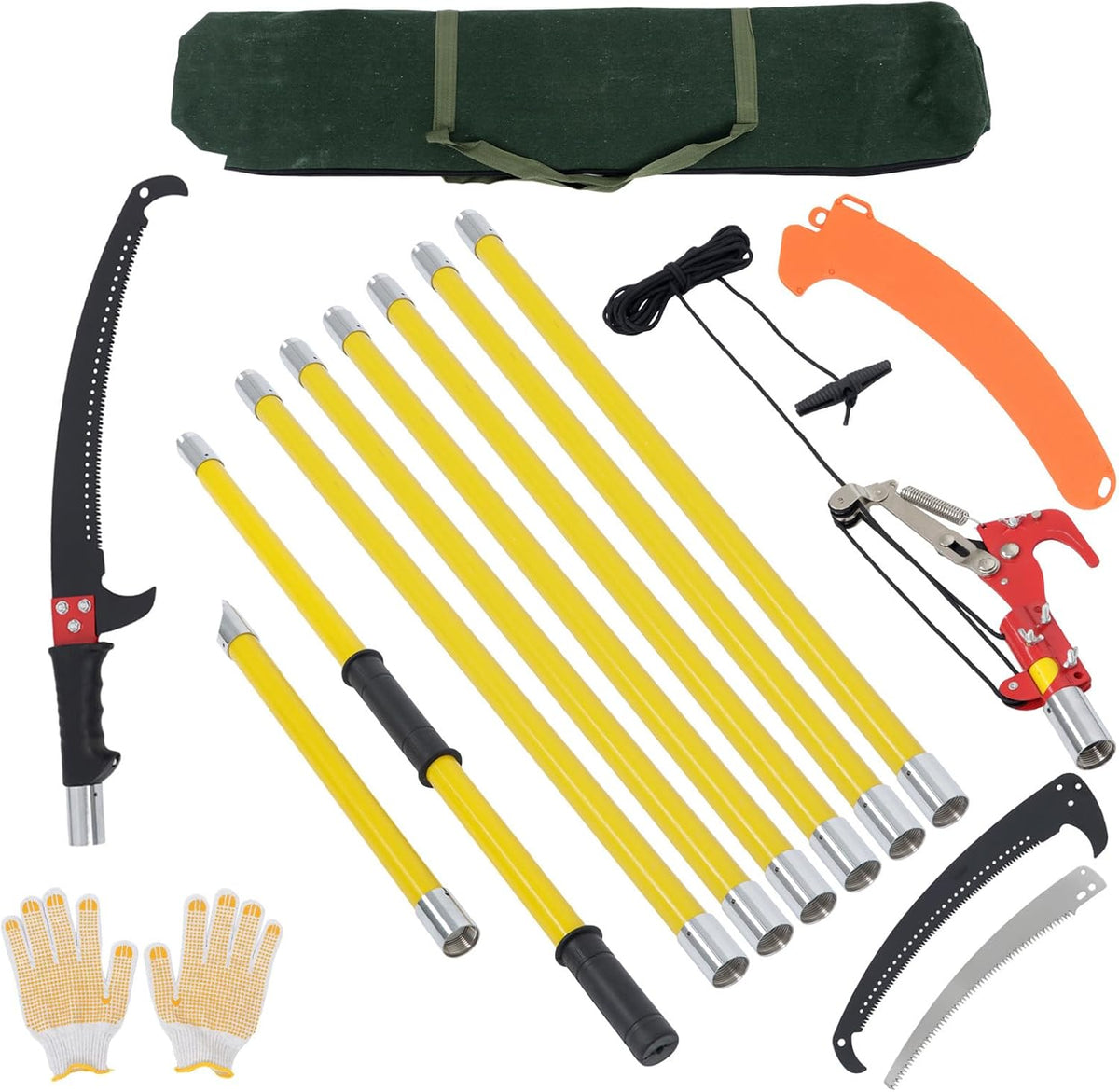 30FT Extendable Pole Saw, Manual Branch Trimmer with Long Handle, Manuals Tree Pruning Saws Band Scissors, 9 Knots Yellow