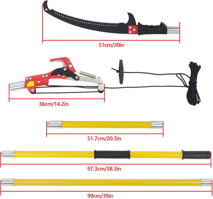 30FT Extendable Pole Saw, Manual Branch Trimmer with Long Handle, Manuals Tree Pruning Saws Band Scissors, 9 Knots Yellow