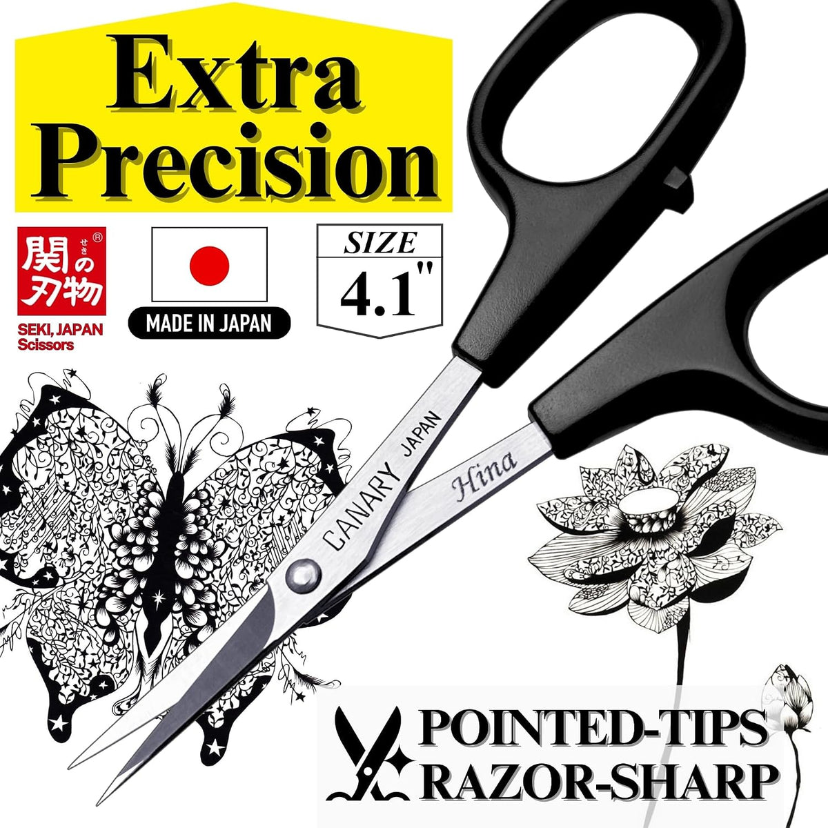 Japanese Mini Craft Scissors 4" [Extra Non-Stick], Small Detail Scissors for Paper Crafting, Fabric Cutting, Art Crafts, Made in JAPAN