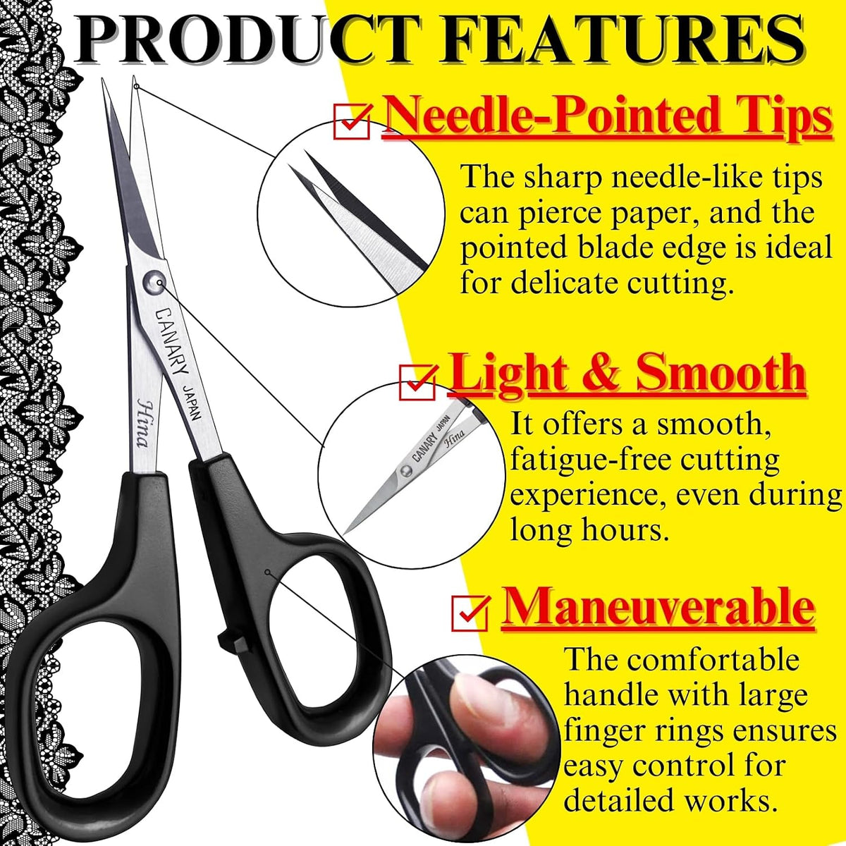 Japanese Mini Craft Scissors 4" [Extra Non-Stick], Small Detail Scissors for Paper Crafting, Fabric Cutting, Art Crafts, Made in JAPAN
