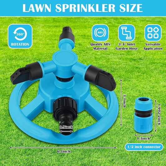 2 Pack 360 Degree Rotating Lawn Sprinklers Automatic Garden Watering System for Yard and Garden, 3 Arm Design with 1/2 Connector for Efficient Irrigation