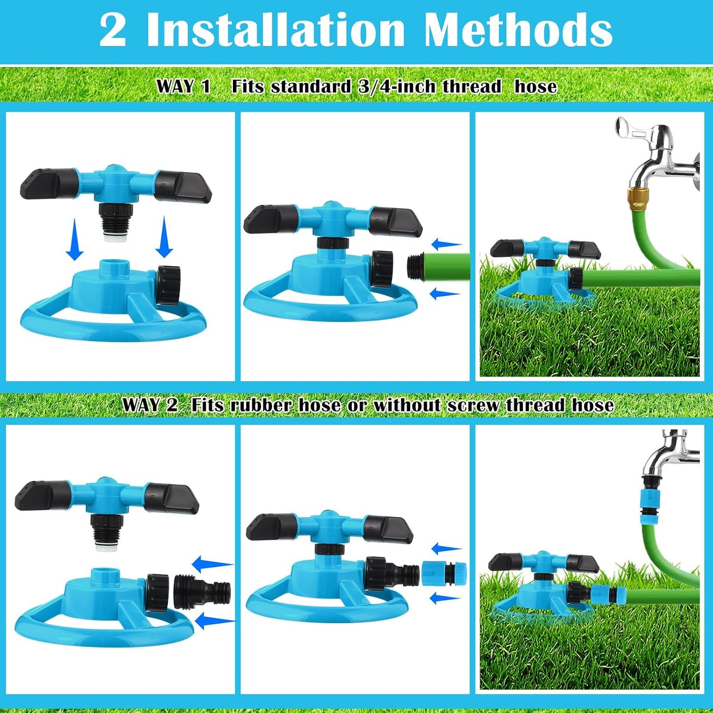 2 Pack 360 Degree Rotating Lawn Sprinklers Automatic Garden Watering System for Yard and Garden, 3 Arm Design with 1/2 Connector for Efficient Irrigation