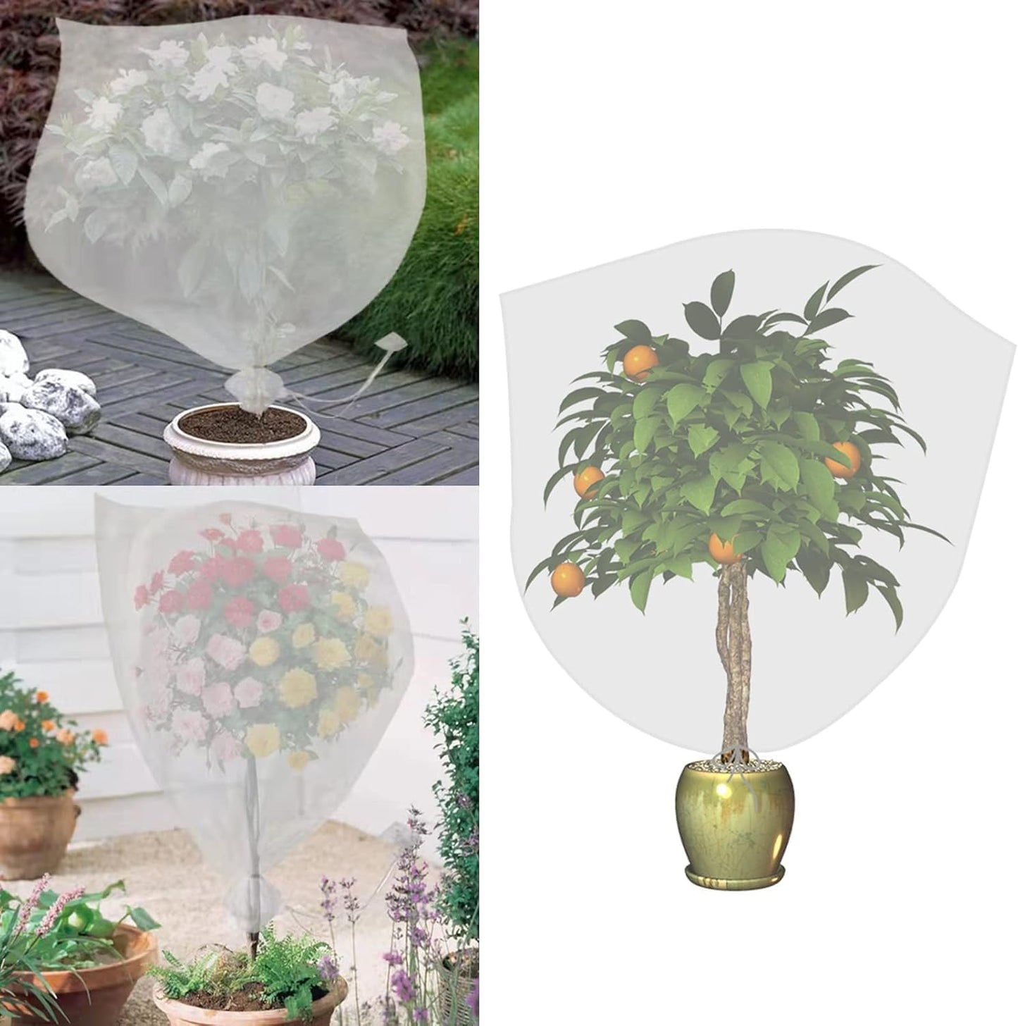 Bird Netting 84" Hx72 W Garden Netting Insect Pest Barrier,Plant Cover Fruit Tree Netting Mesh Protection Bag with Drawstring,White