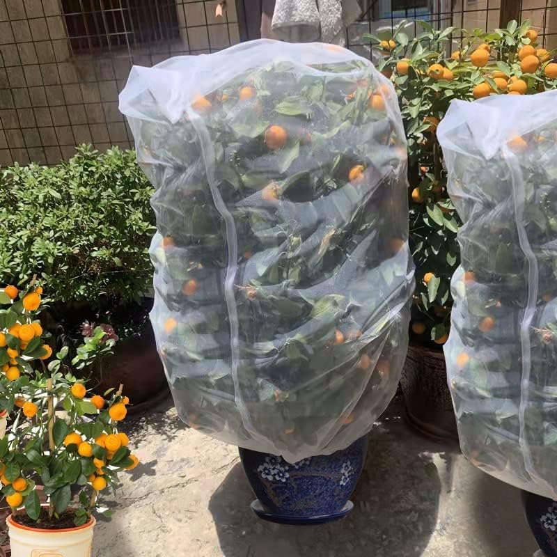 Bird Netting 84" Hx72 W Garden Netting Insect Pest Barrier,Plant Cover Fruit Tree Netting Mesh Protection Bag with Drawstring,White