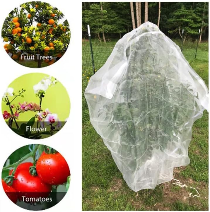 Bird Netting 84" Hx72 W Garden Netting Insect Pest Barrier,Plant Cover Fruit Tree Netting Mesh Protection Bag with Drawstring,White