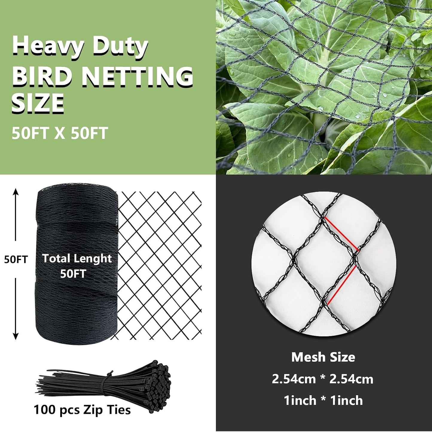Bird Netting 7.5x100 FT,1/2" Mesh Heavy Duty Garden Netting