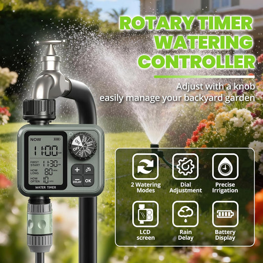 Sprinkler Timer for Garden Hose, Irrigation Water Timer with Rain Delay, Automatic Manual Watering for Lawn Yard Outdoor Drip Irrigation System