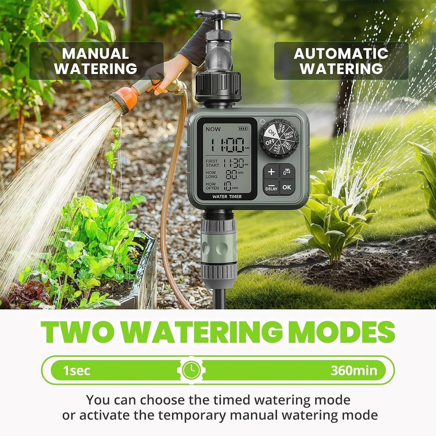 Sprinkler Timer for Garden Hose, Irrigation Water Timer with Rain Delay, Automatic Manual Watering for Lawn Yard Outdoor Drip Irrigation System