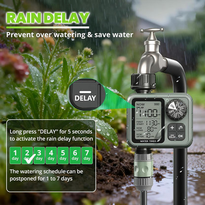 Sprinkler Timer for Garden Hose, Irrigation Water Timer with Rain Delay, Automatic Manual Watering for Lawn Yard Outdoor Drip Irrigation System
