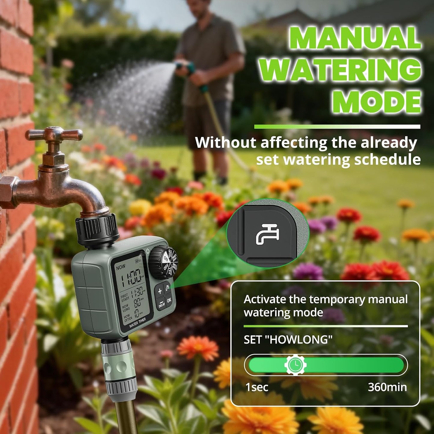 Sprinkler Timer for Garden Hose, Irrigation Water Timer with Rain Delay, Automatic Manual Watering for Lawn Yard Outdoor Drip Irrigation System