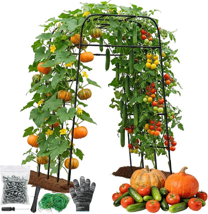 Garden Arch Trellis for Climbing Plants, 83" High Metal Cucumber Trellis & Tomato Cage, Rustproof Steel Tunnel Support for Squash, Pumpkin, Vegetables with Screw Fixation (32.3" L x 39.4" W)