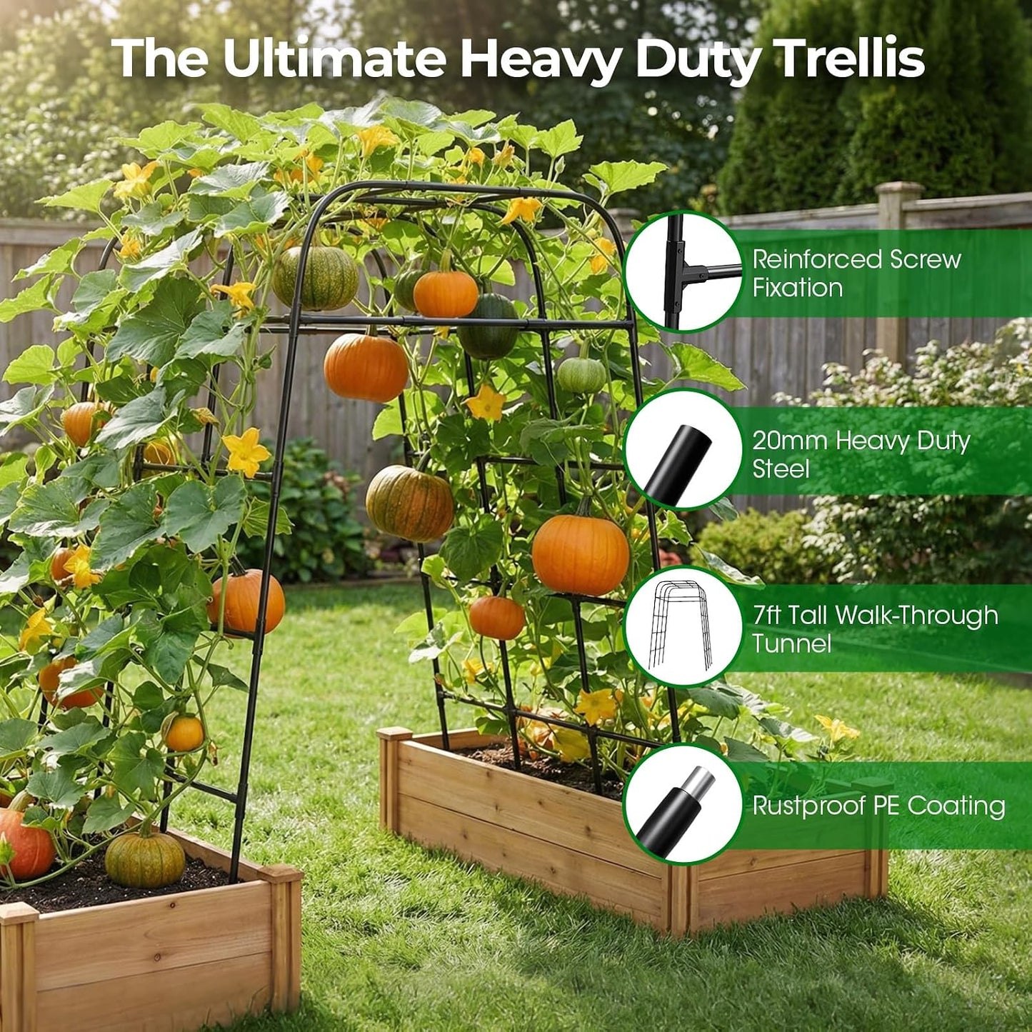 Garden Arch Trellis for Climbing Plants, 83" High Metal Cucumber Trellis & Tomato Cage, Rustproof Steel Tunnel Support for Squash, Pumpkin, Vegetables with Screw Fixation (32.3" L x 39.4" W)