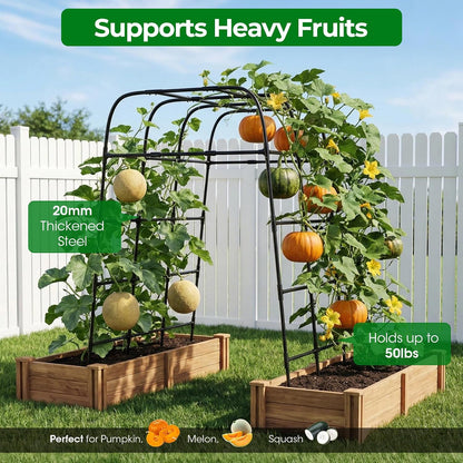 Garden Arch Trellis for Climbing Plants, 83" High Metal Cucumber Trellis & Tomato Cage, Rustproof Steel Tunnel Support for Squash, Pumpkin, Vegetables with Screw Fixation (32.3" L x 39.4" W)