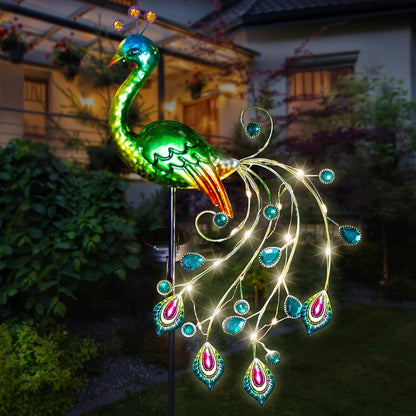 Solar Garden Lights, 39 Inch Height Outdoor Metal Peacock Decorative Garden Stakes, Mothers Day Ideal Gifts, Waterproof Path Lights Lawn Stake Ornaments for Patio Pathway Yard Decoration