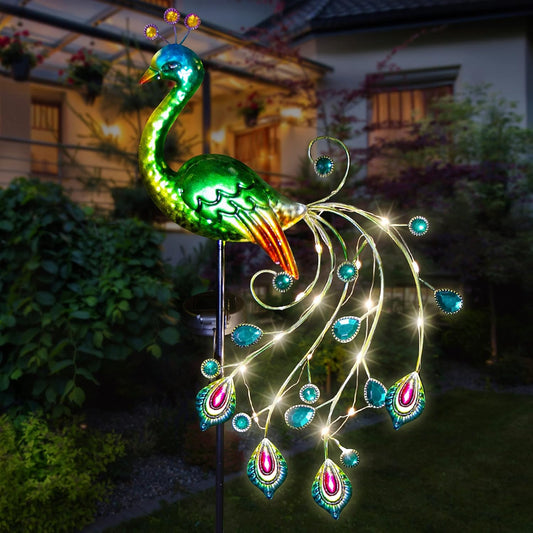 Solar Garden Lights, 39 Inch Height Outdoor Metal Peacock Decorative Garden Stakes, Mothers Day Ideal Gifts, Waterproof Path Lights Lawn Stake Ornaments for Patio Pathway Yard Decoration