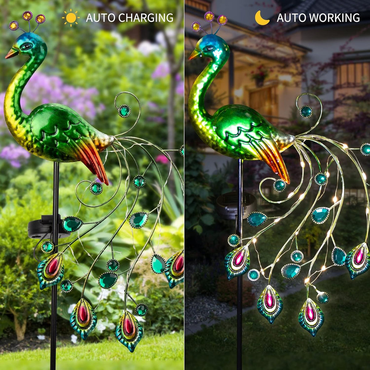 Solar Garden Lights, 39 Inch Height Outdoor Metal Peacock Decorative Garden Stakes, Mothers Day Ideal Gifts, Waterproof Path Lights Lawn Stake Ornaments for Patio Pathway Yard Decoration
