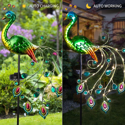 Solar Garden Lights, 39 Inch Height Outdoor Metal Peacock Decorative Garden Stakes, Mothers Day Ideal Gifts, Waterproof Path Lights Lawn Stake Ornaments for Patio Pathway Yard Decoration