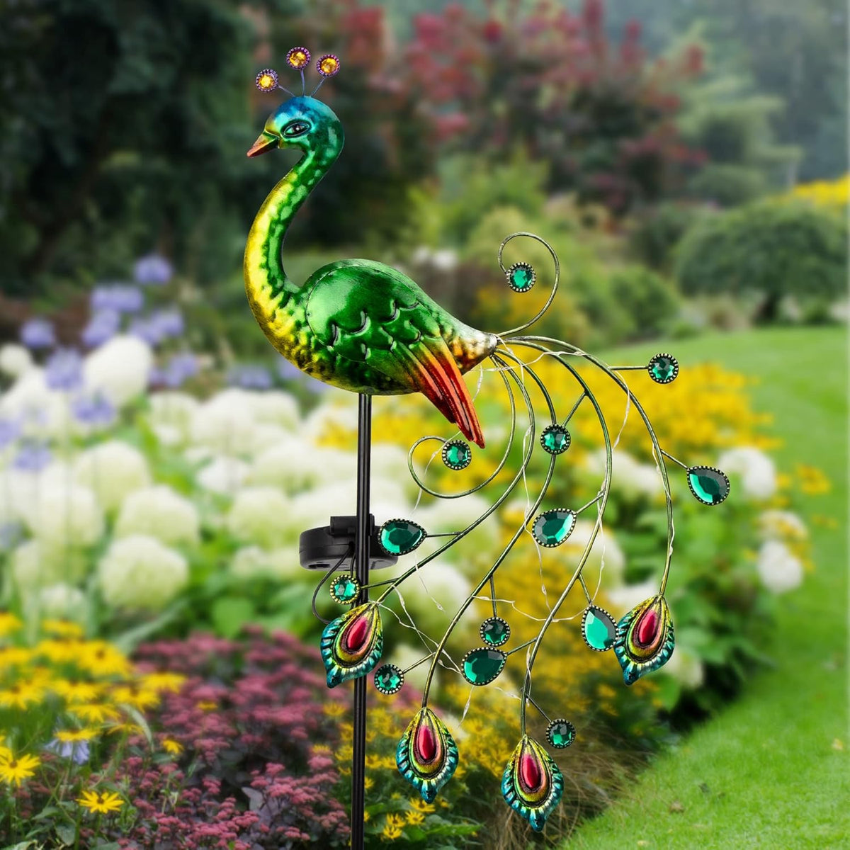 Solar Garden Lights, 39 Inch Height Outdoor Metal Peacock Decorative Garden Stakes, Mothers Day Ideal Gifts, Waterproof Path Lights Lawn Stake Ornaments for Patio Pathway Yard Decoration