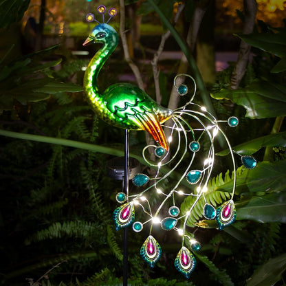 Solar Garden Lights, 39 Inch Height Outdoor Metal Peacock Decorative Garden Stakes, Mothers Day Ideal Gifts, Waterproof Path Lights Lawn Stake Ornaments for Patio Pathway Yard Decoration