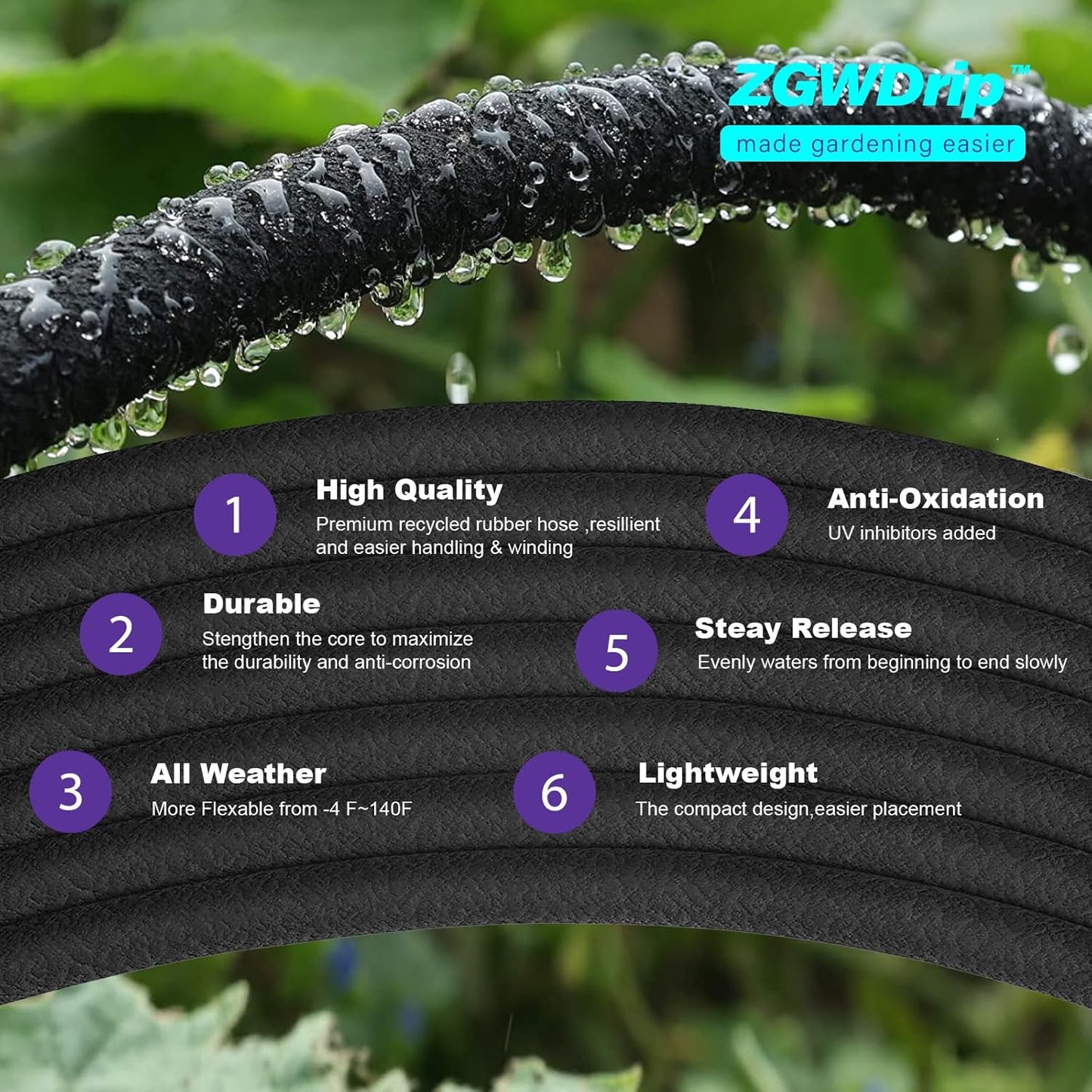 15FT 1/2" Water-Saving Soaker Hose with Solid Brass Connectors, Drip Irrigation Kit for Lawn & Yard