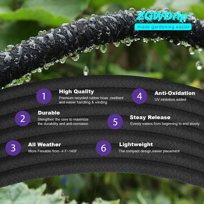 15FT 1/2" Water-Saving Soaker Hose with Solid Brass Connectors, Drip Irrigation Kit for Lawn & Yard
