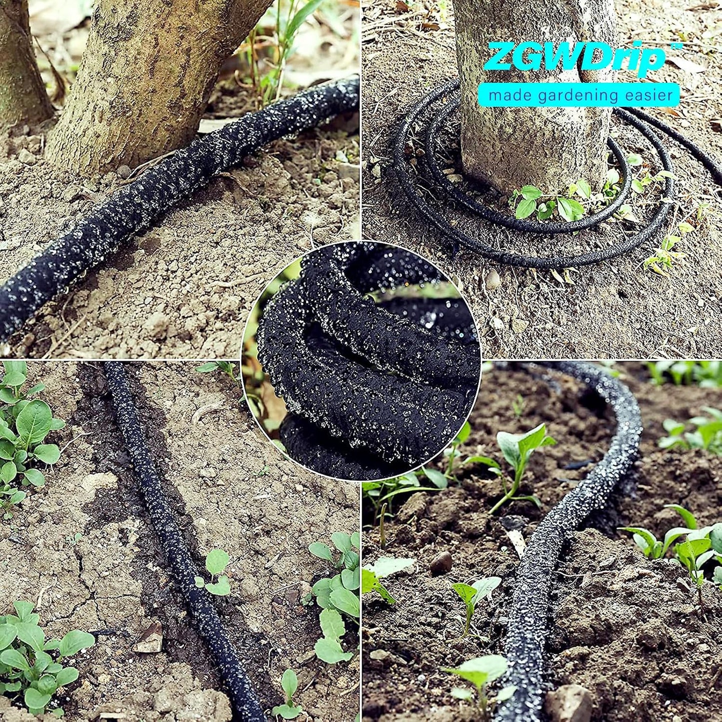 15FT 1/2" Water-Saving Soaker Hose with Solid Brass Connectors, Drip Irrigation Kit for Lawn & Yard