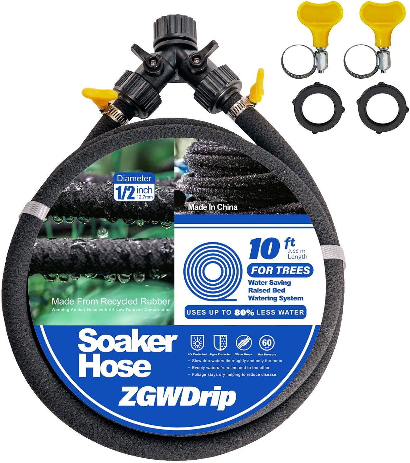 15FT 1/2" Water-Saving Soaker Hose with Solid Brass Connectors, Drip Irrigation Kit for Lawn & Yard