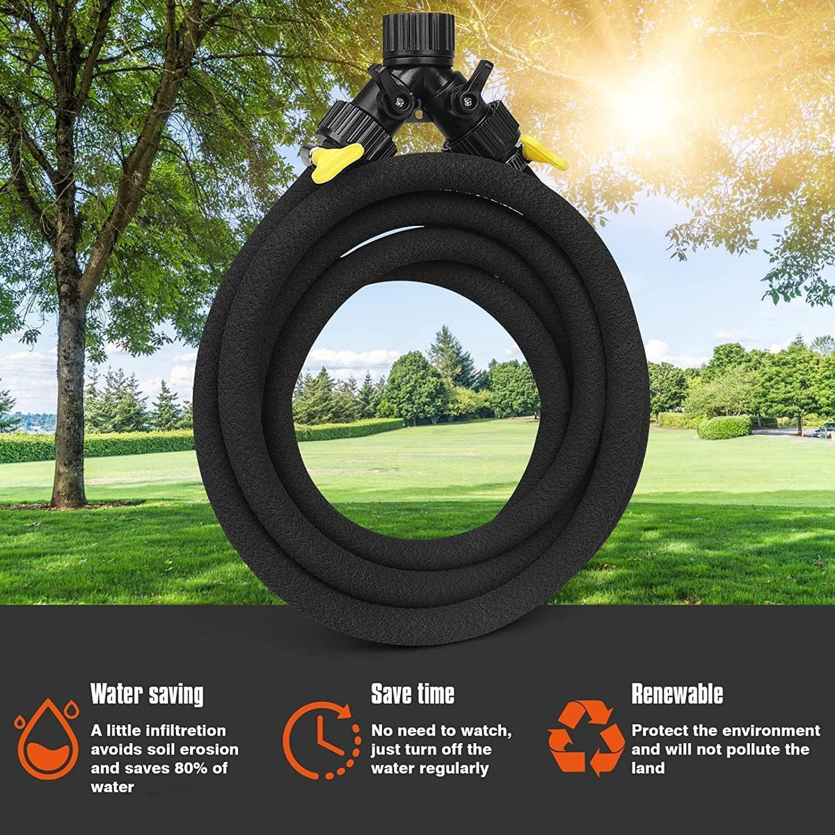 15FT 1/2" Water-Saving Soaker Hose with Solid Brass Connectors, Drip Irrigation Kit for Lawn & Yard