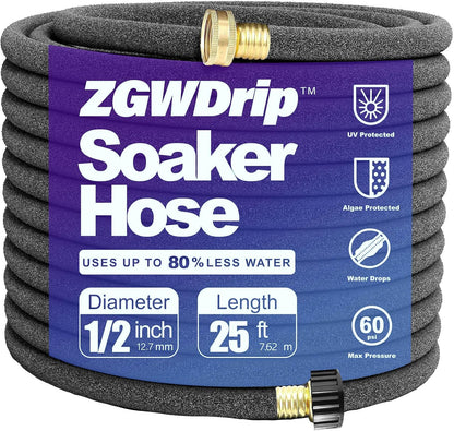 15FT 1/2" Water-Saving Soaker Hose with Solid Brass Connectors, Drip Irrigation Kit for Lawn & Yard