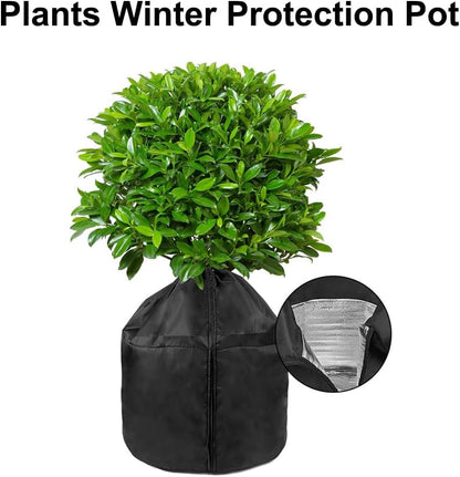 Winter Plant Pot Covers Freeze Protection, 25.6'' x 27.5'' Reusable Garden Plant Protector for Small Trees and Shrubs (1 PC Black)