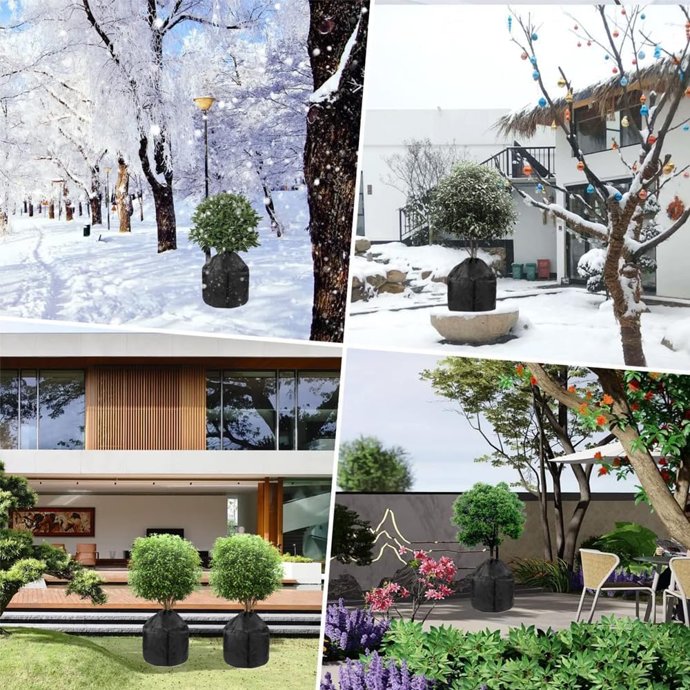 Winter Plant Pot Covers Freeze Protection, 25.6'' x 27.5'' Reusable Garden Plant Protector for Small Trees and Shrubs (1 PC Black)