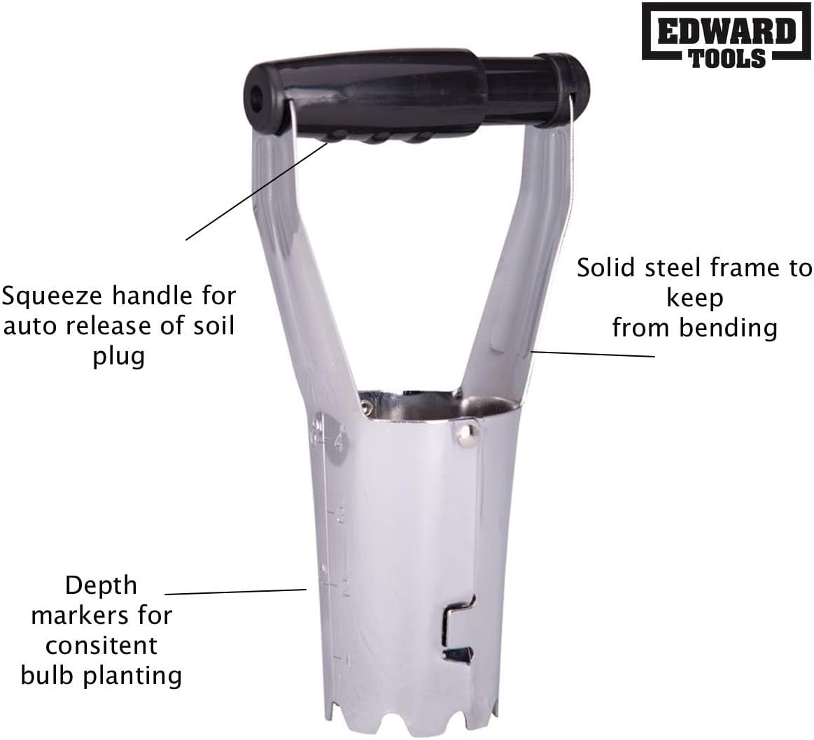 Bulb Planter - Bend Free Tool for Planting Bulbs, Depth Marker for More consistent Planting Tulips, Daffodils, Dahlias (Assorted)