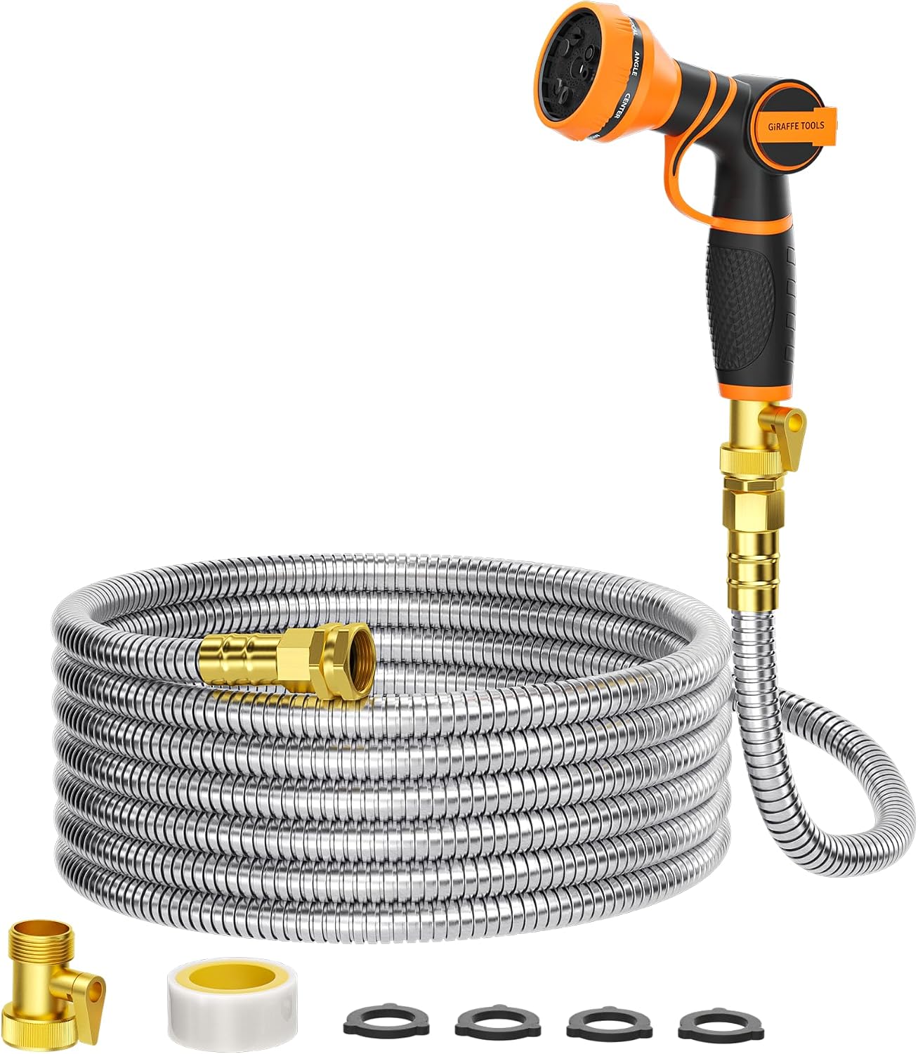 Garden Hose 50ft x 5/8", 304 Stainless Steel Metal Water Hose