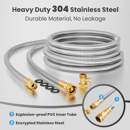 Garden Hose 50ft x 5/8", 304 Stainless Steel Metal Water Hose