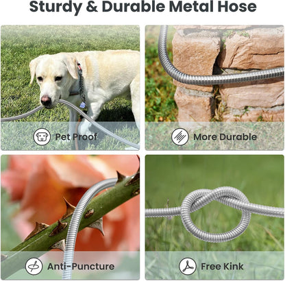 Garden Hose 50ft x 5/8", 304 Stainless Steel Metal Water Hose