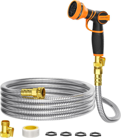 Garden Hose 50ft x 5/8", 304 Stainless Steel Metal Water Hose